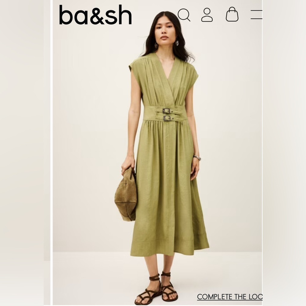 ba&sh Dove midi dress in olive green size medium.